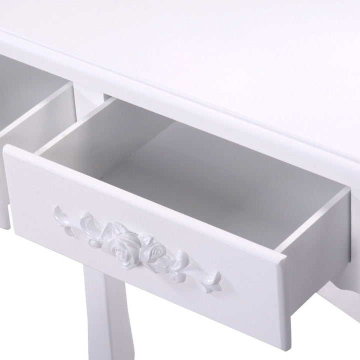 White Vanity Jewelry Makeup Dressing Table Stool 4 Drawer Image 8