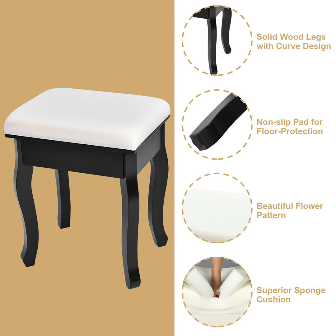 Vanity Makeup Dressing Table Set W/Stool 4 DrawerandMirror Jewelry Wood Desk Black Image 9