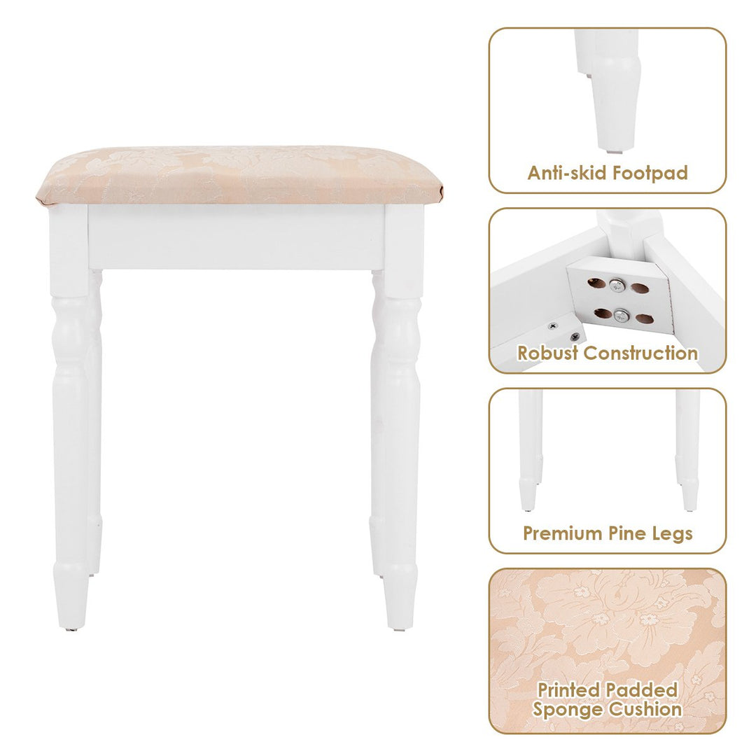 White Tri Folding Vanity Makeup Table Stool W/4 Drawers Image 8