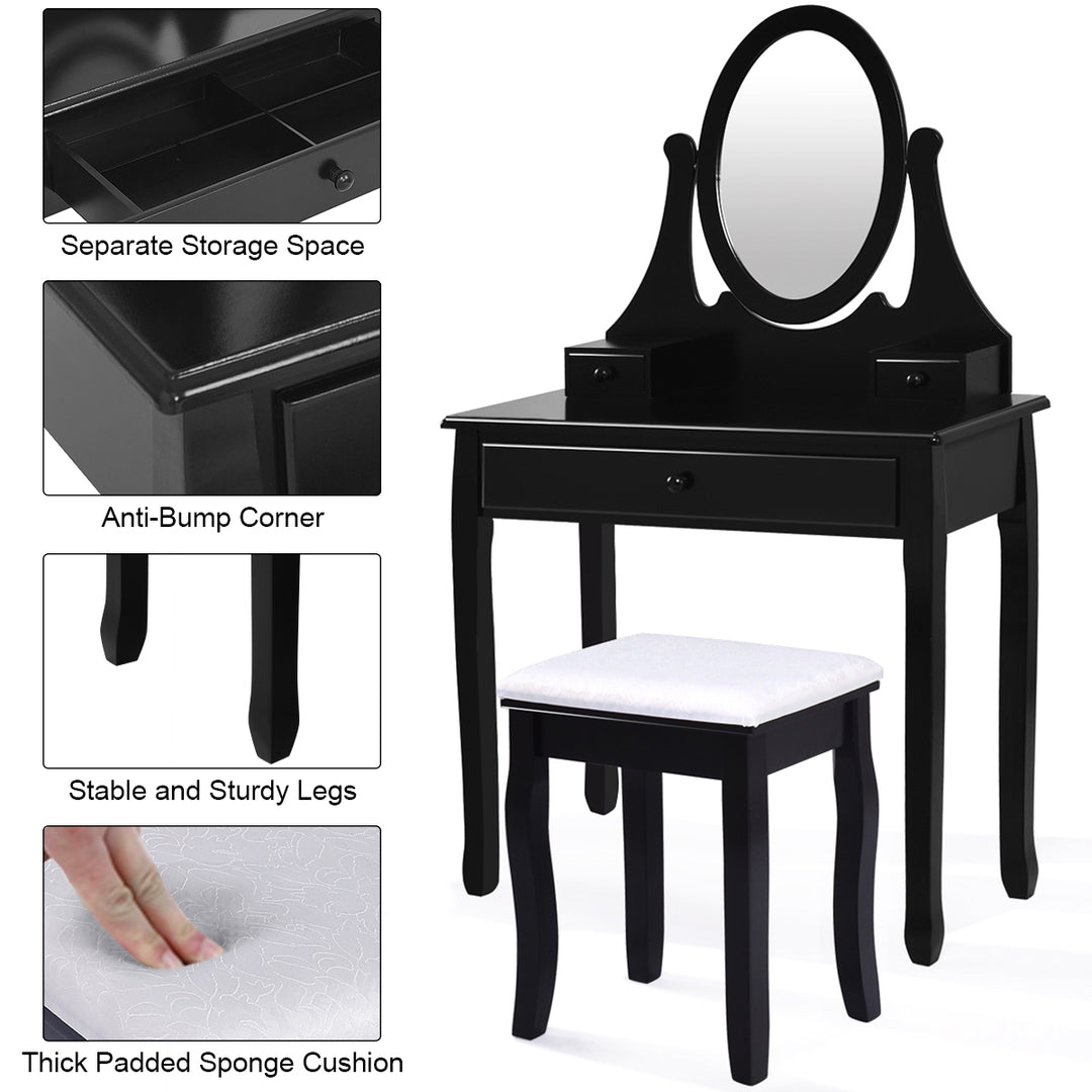 Wooden Vanity Makeup Dressing Table Stool Set bathroom Black Image 7