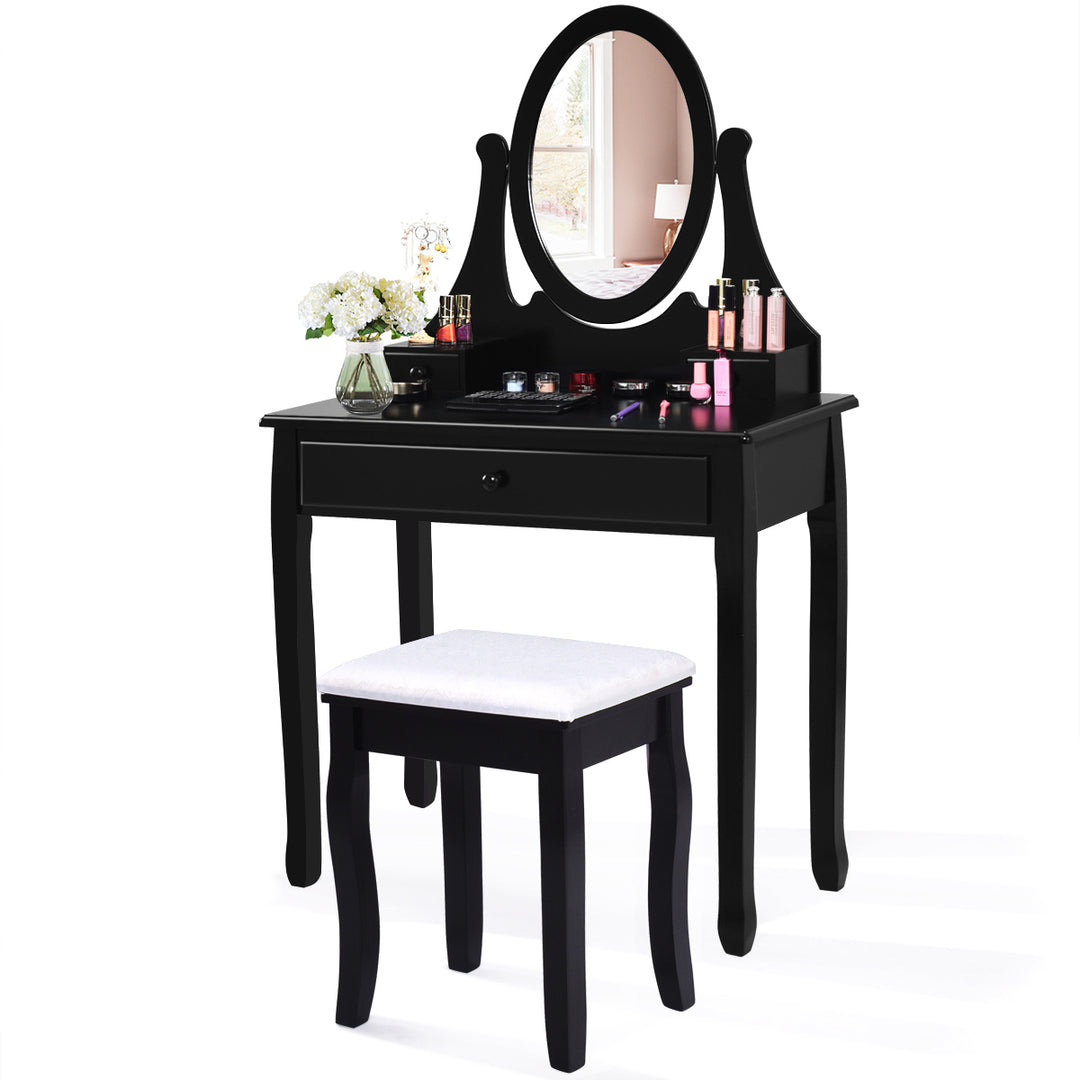 Wooden Vanity Makeup Dressing Table Stool Set bathroom Black Image 8