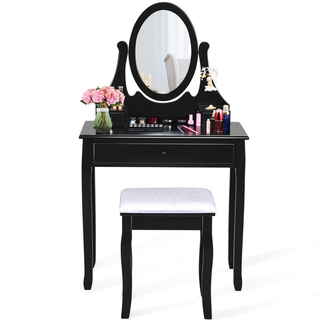 Wooden Vanity Makeup Dressing Table Stool Set bathroom Black Image 9