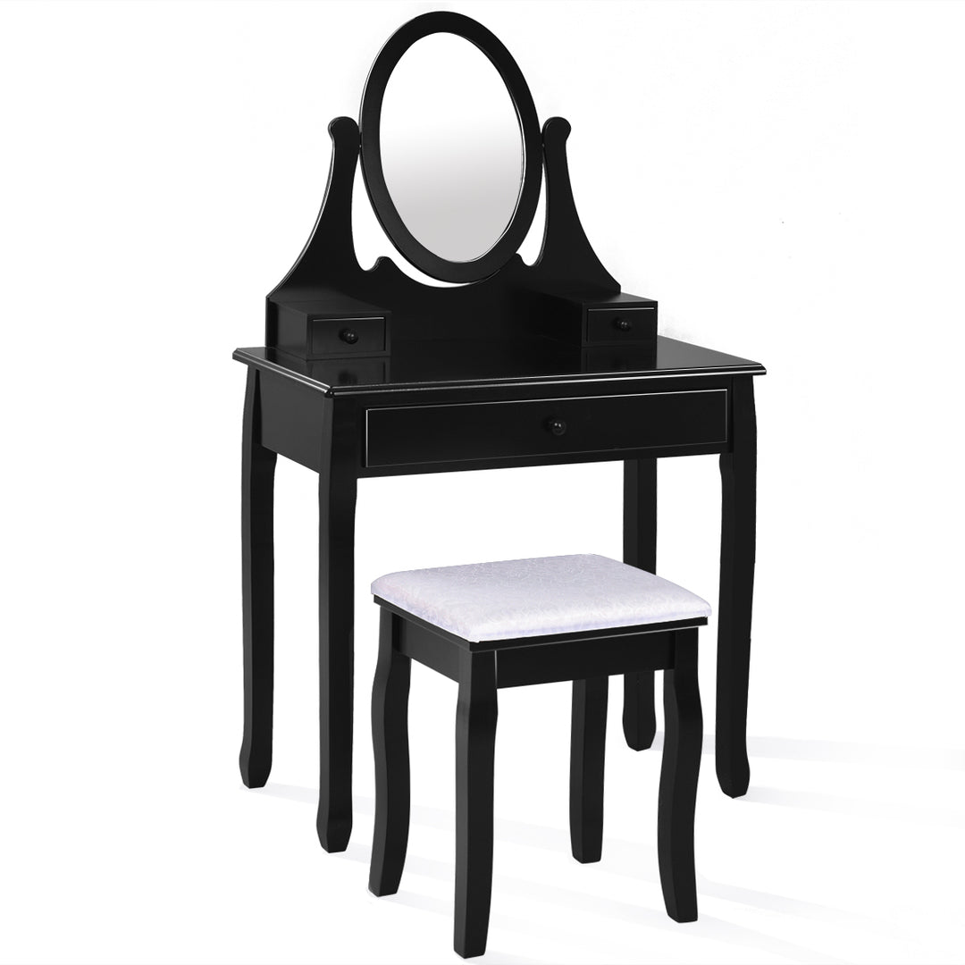 Wooden Vanity Makeup Dressing Table Stool Set bathroom Black Image 10