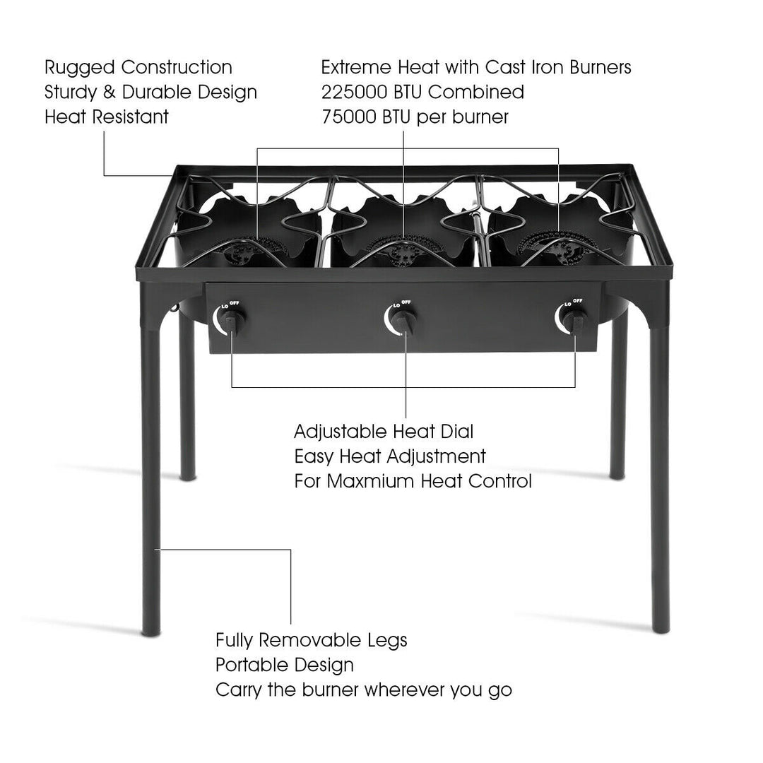 Portable Propane 225,000-BTU 3 Burner Gas Cooker Outdoor Camp Stove BBQ Image 7