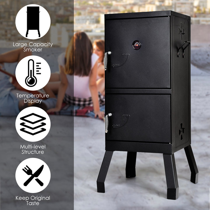 Vertical Charcoal Smoker BBQ Barbecue Grill w/ Temperature Gauge Outdoor Black Image 6