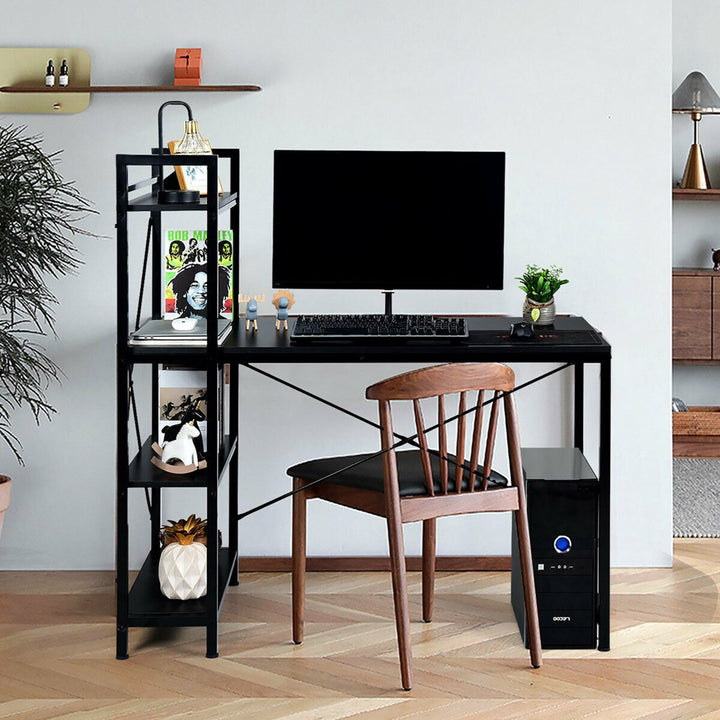 47.5" Computer Desk Writing Desk Study Table Workstation With 4-Tier Shelves Black Image 6