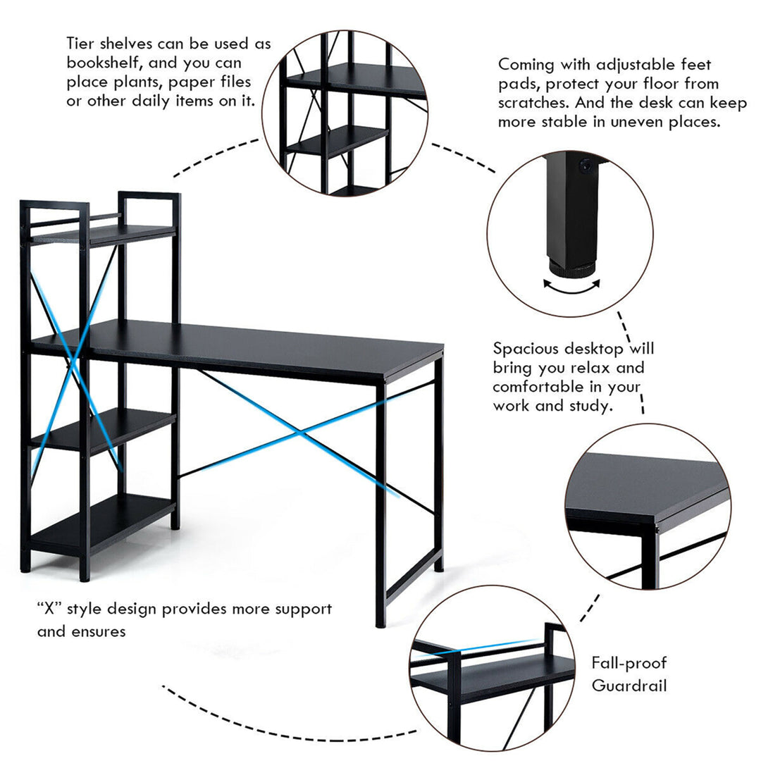 47.5" Computer Desk Writing Desk Study Table Workstation With 4-Tier Shelves Black Image 7