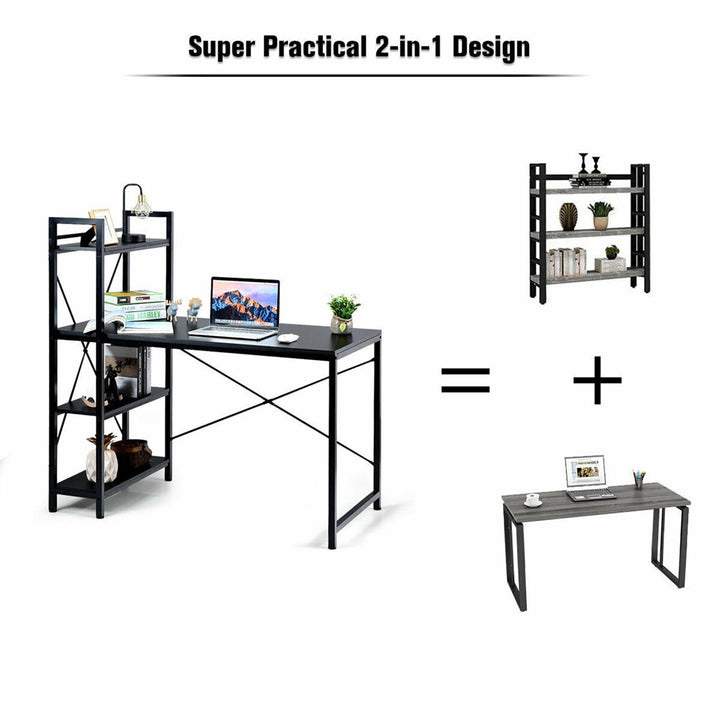 47.5" Computer Desk Writing Desk Study Table Workstation With 4-Tier Shelves Black Image 8