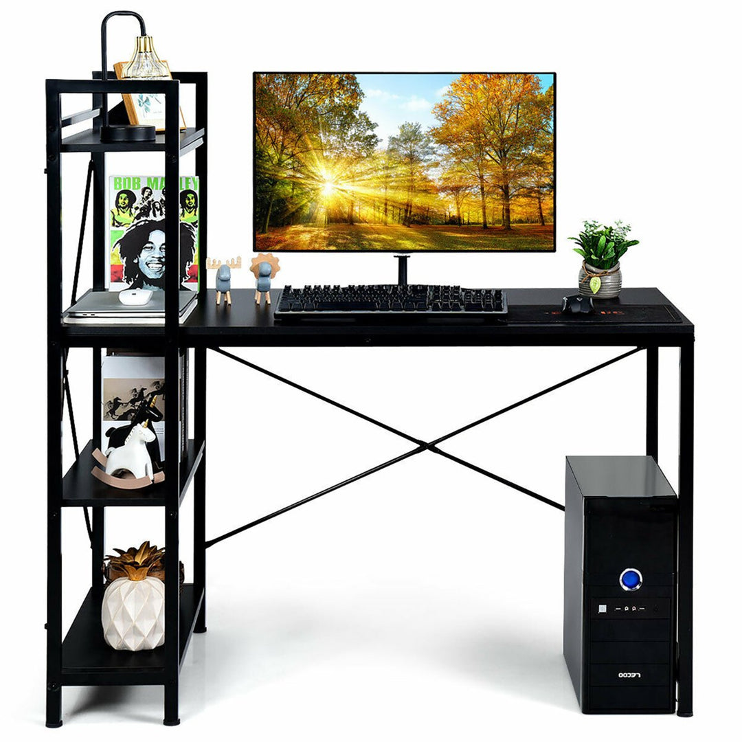 47.5" Computer Desk Writing Desk Study Table Workstation With 4-Tier Shelves Black Image 10