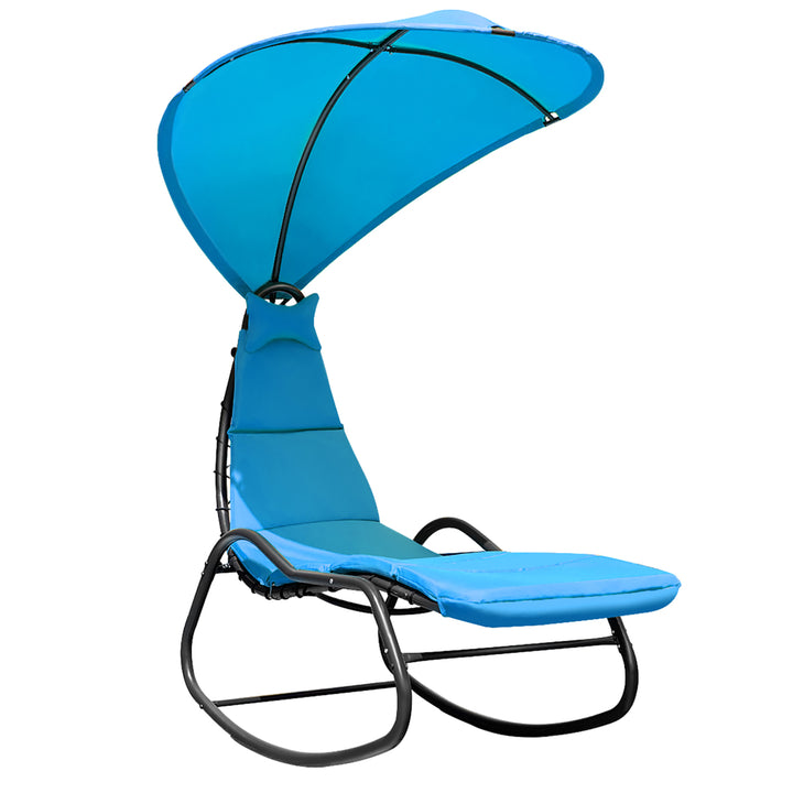 Costway Hanging Chaise Lounge Chair Swing Canopy Thick Cushion Beige\Turquoise\Orange Image 4