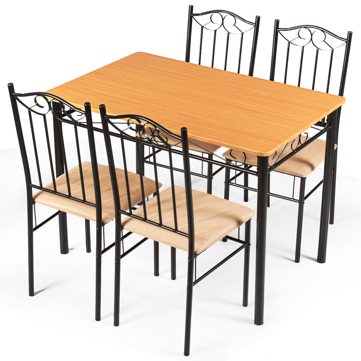 Costyway 5 PC Dining Set Wood Metal Table 30 and 4 Chairs Kitchen Breakfast Furniture Image 8