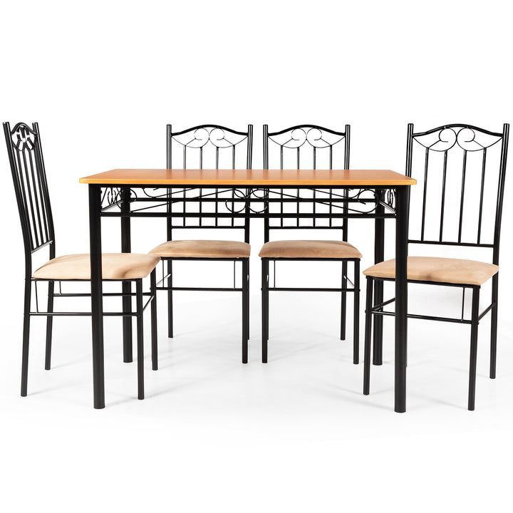 Costyway 5 PC Dining Set Wood Metal Table 30 and 4 Chairs Kitchen Breakfast Furniture Image 9