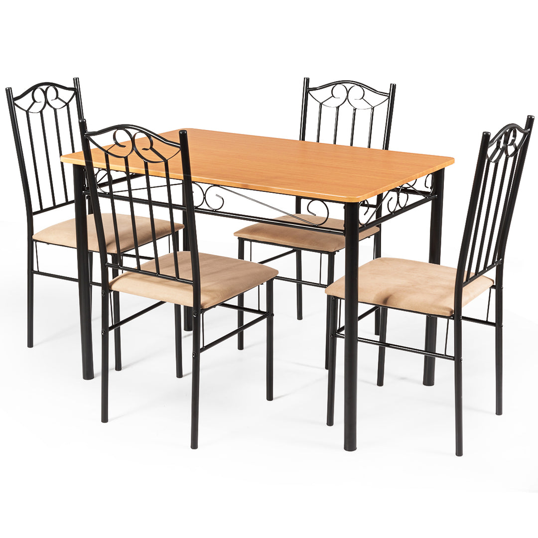 Costyway 5 PC Dining Set Wood Metal Table 30 and 4 Chairs Kitchen Breakfast Furniture Image 10