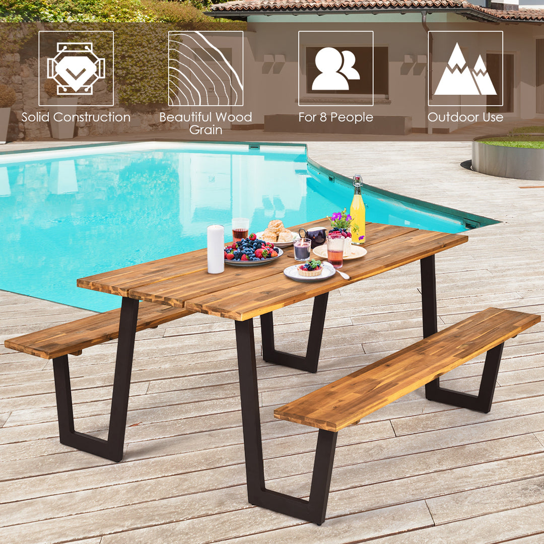 Picnic Table with 2 Benches 70 Dining Table Set with Seats and Umbrella Hole Image 7