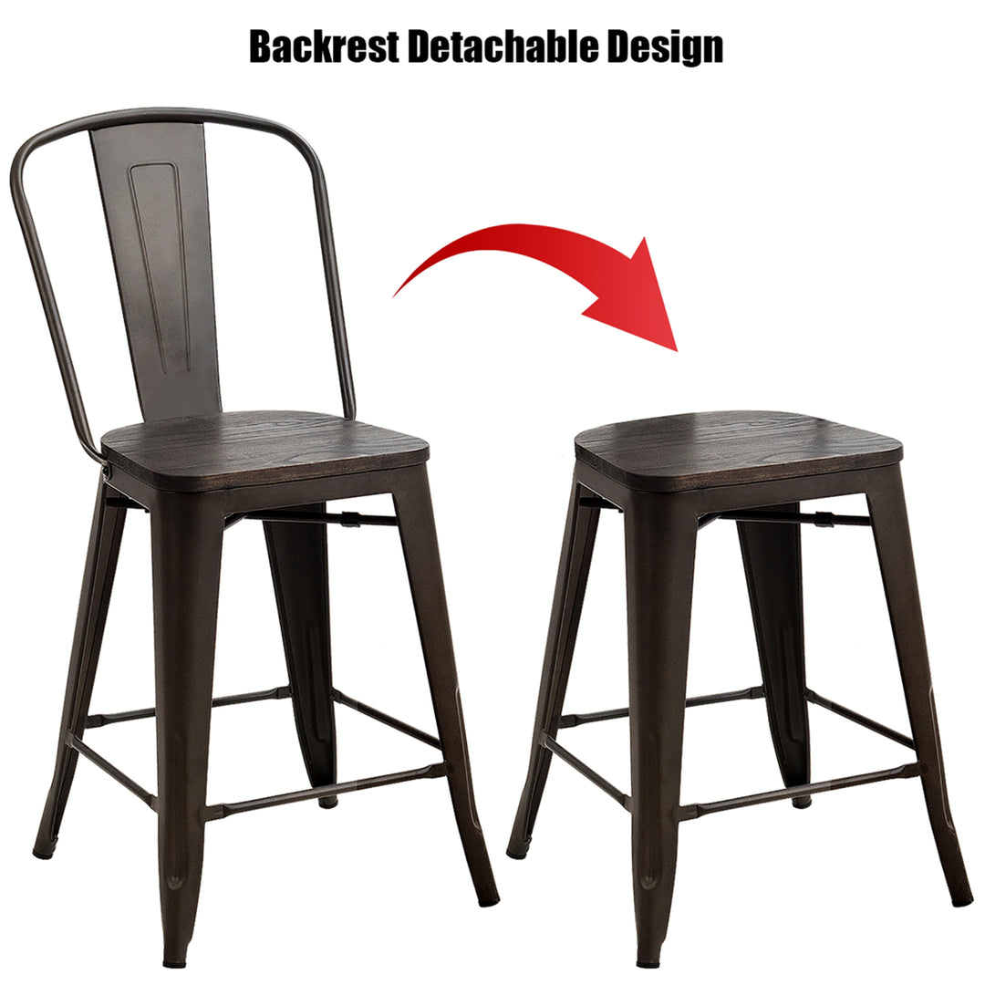 Set of 4 Tolix Style Metal Dining Chairs w/ Wood Seat Kitchen Image 9