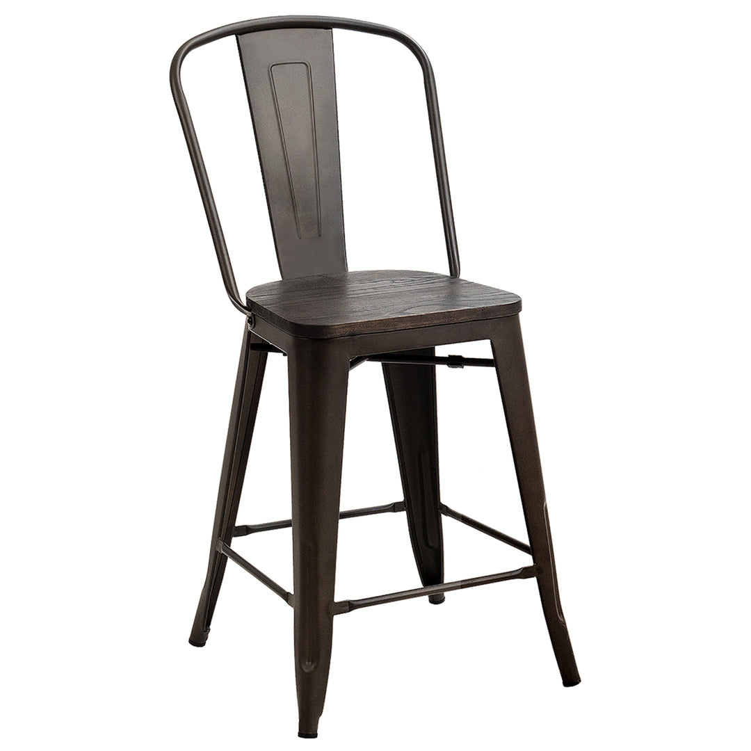 Set of 4 Tolix Style Metal Dining Chairs w/ Wood Seat Kitchen Image 10