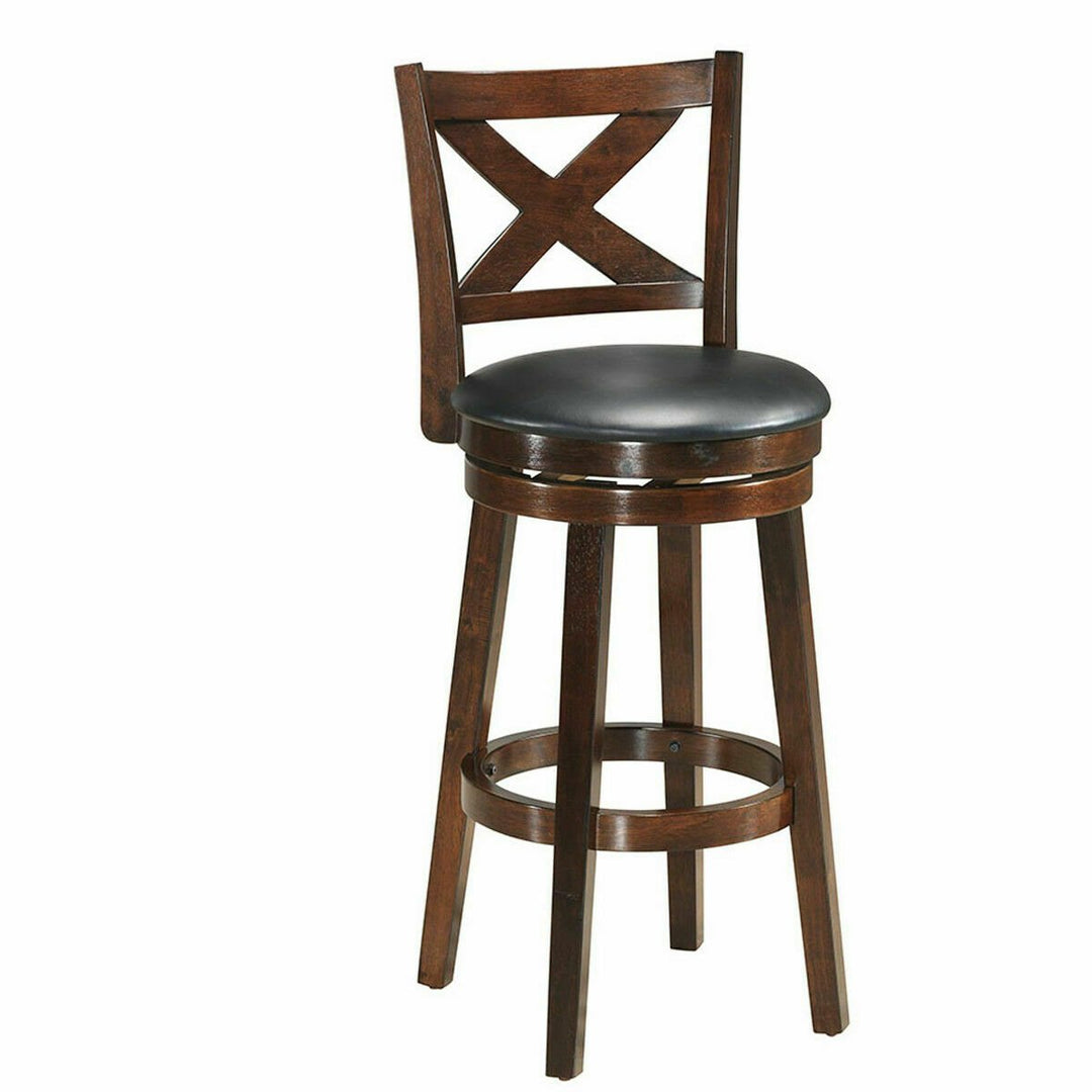 Set of 2 Swivel Stool 29 Bar Height X-Back Upholstered Dining Chair Rubber Wood Espresso Image 6