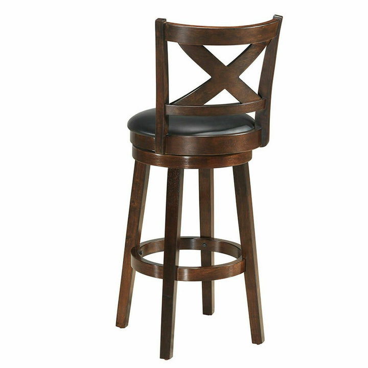 Set of 2 Swivel Stool 29 Bar Height X-Back Upholstered Dining Chair Rubber Wood Espresso Image 7