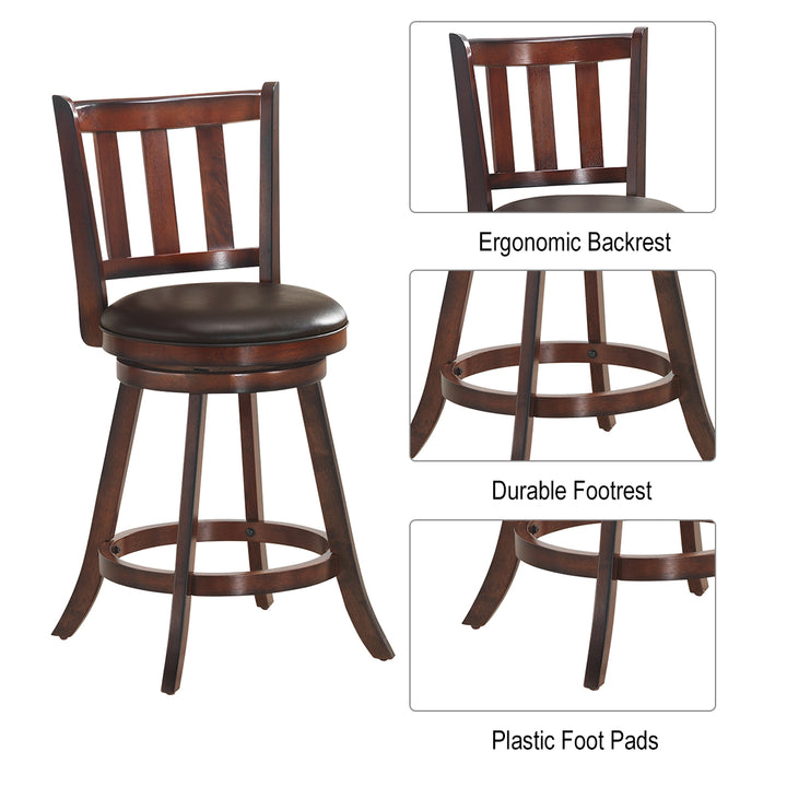 Set of 2 25 Swivel Bar stool Leather Padded Dining Kitchen Pub Bistro Chair High Back Image 7