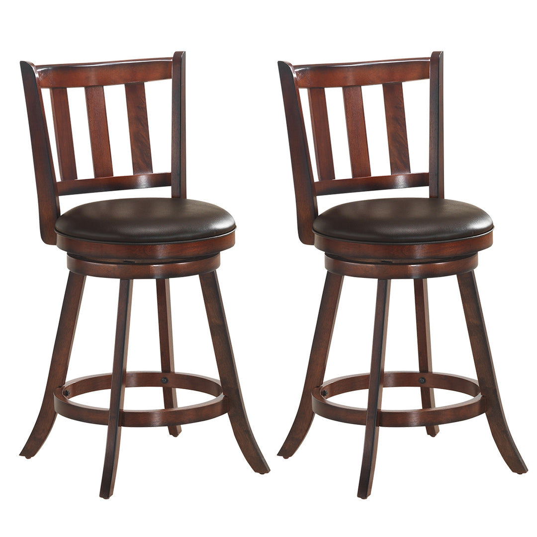 Set of 2 25 Swivel Bar stool Leather Padded Dining Kitchen Pub Bistro Chair High Back Image 8