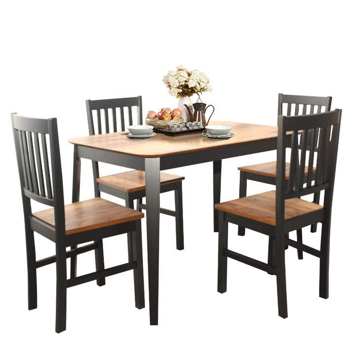 5 Pcs Mid Century Modern Black 29.5 Dining Table Set 4 Chairs W/Wood Legs Kitchen Furniture Image 9