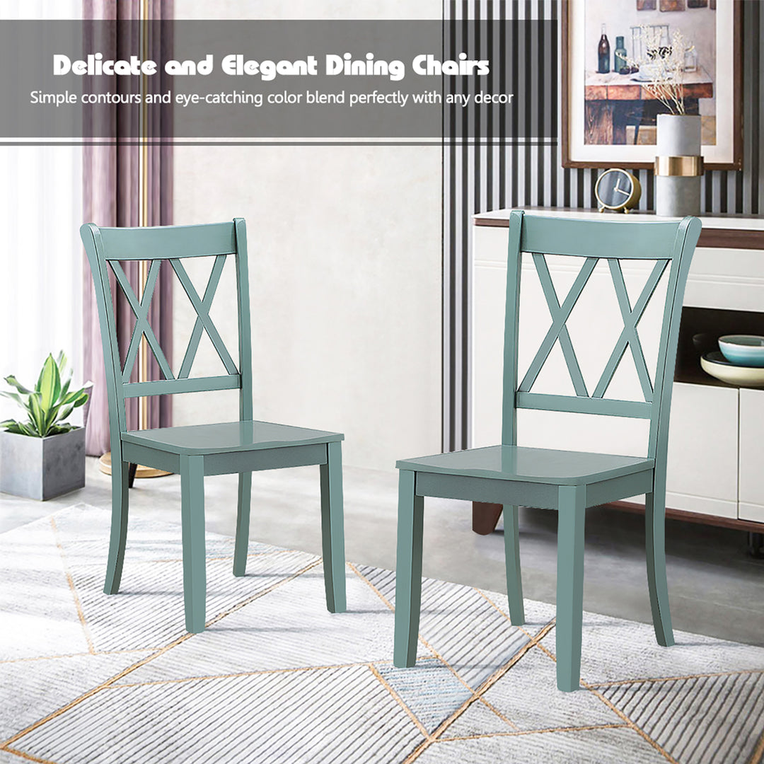 Set of 2 Wood Dining Chair Cross Back Dining Room Side Chair Mint Green Home Kitchen Image 7