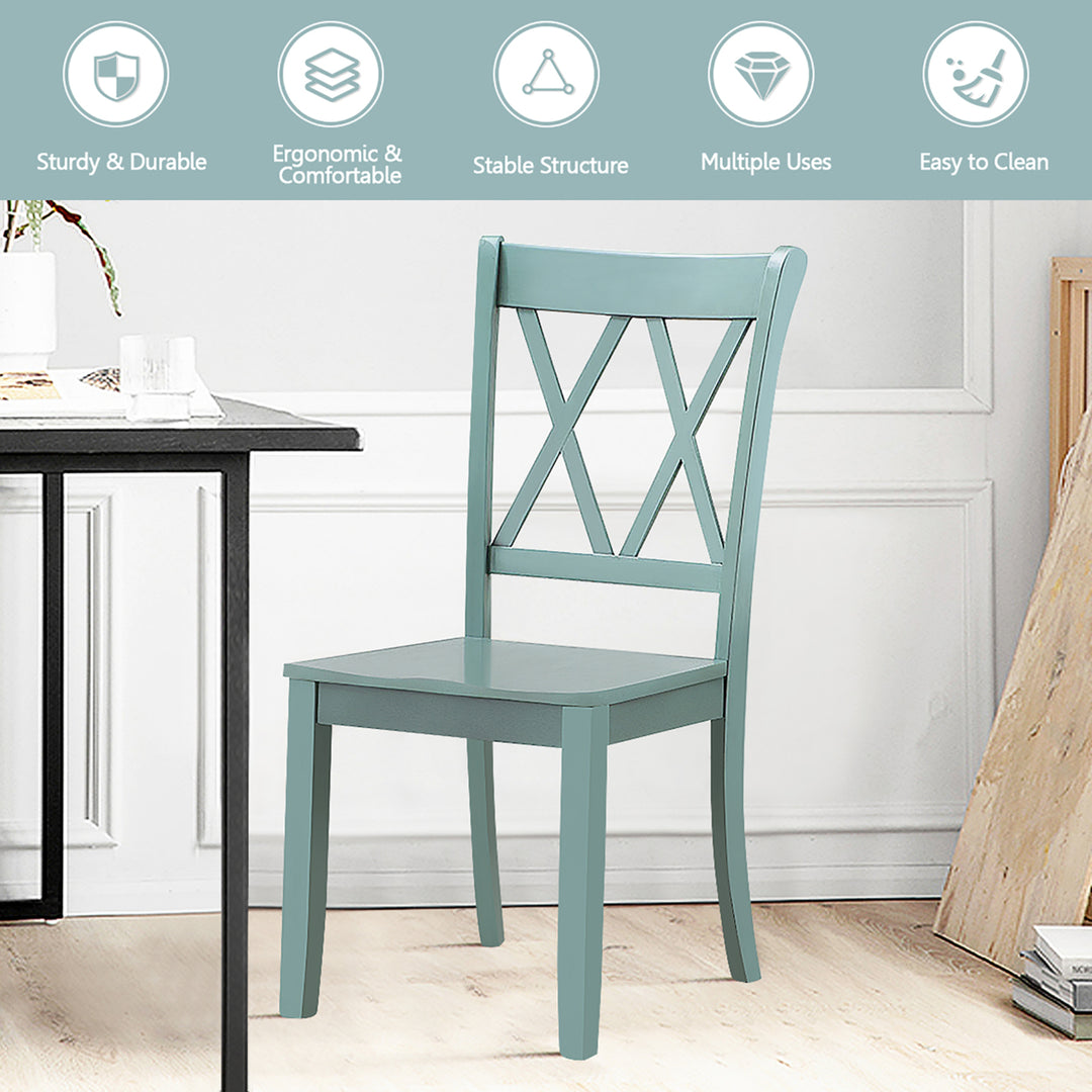 Set of 2 Wood Dining Chair Cross Back Dining Room Side Chair Mint Green Home Kitchen Image 8