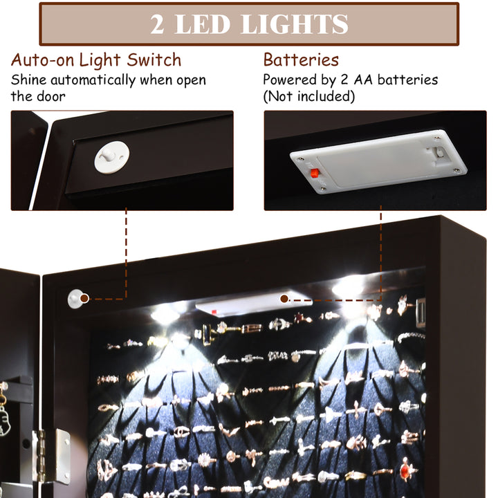 Mirrored Jewelry Cabinet Jewelry Organizer w/2 LED Lights Brown Image 7