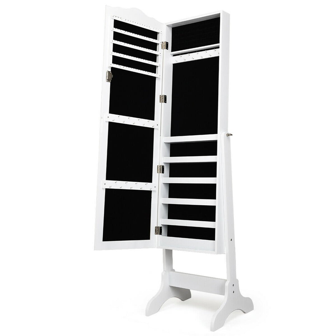 Mirrored Jewelry Cabinet Organizer Storage Box White Image 6