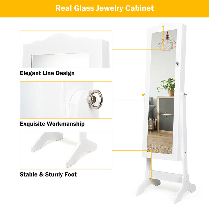 Mirrored Jewelry Cabinet Organizer Storage Box White Image 9