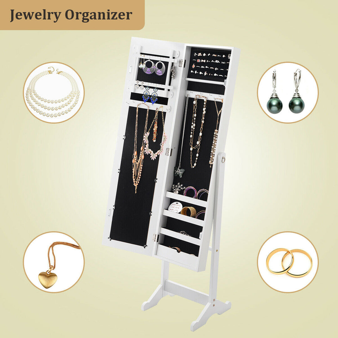 Mirrored Jewelry Cabinet Mirror Organizer Storage Ring Stand Image 7