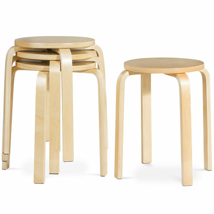 Set of 4 18" Stacking Stool Round Dining Chair Backless Wood Image 7