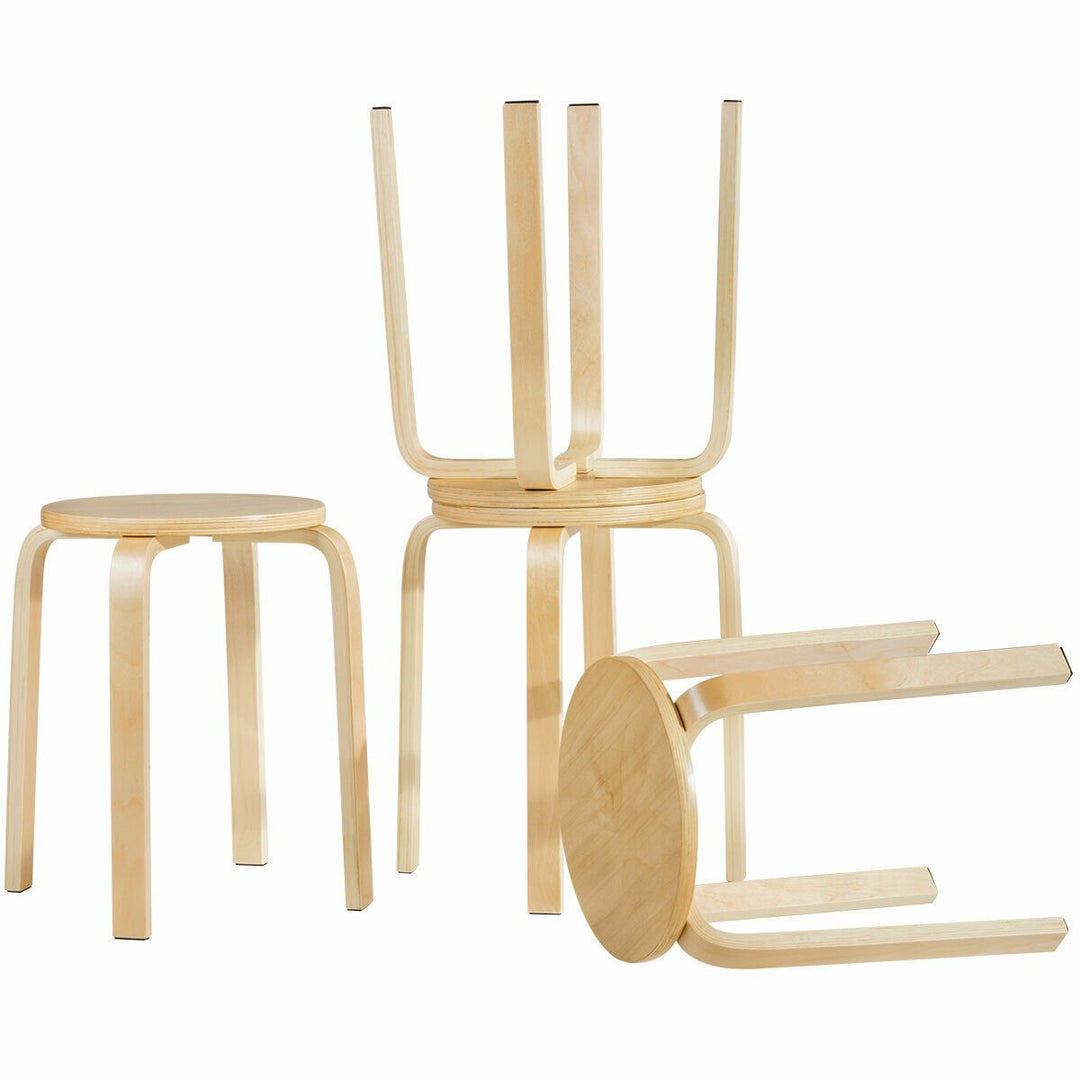 Set of 4 18" Stacking Stool Round Dining Chair Backless Wood Image 8