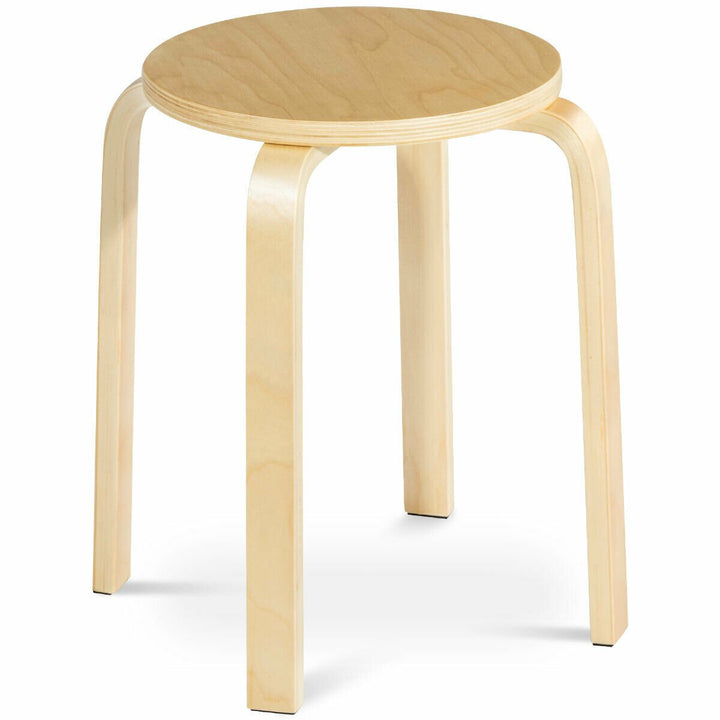 Set of 4 18" Stacking Stool Round Dining Chair Backless Wood Image 9