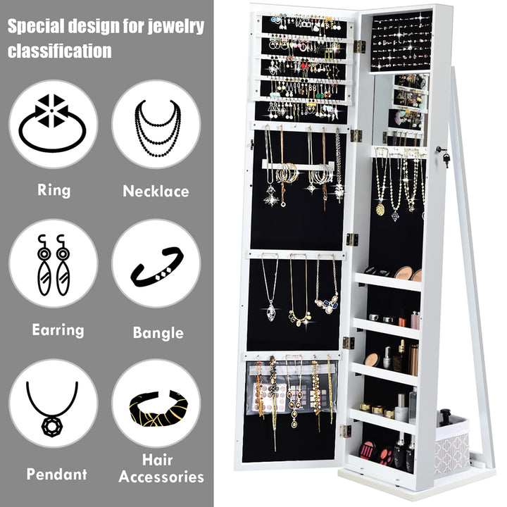 Mirrored Jewelry Cabinet Lockable Standing Storage Organizer W/ Shelf Image 6