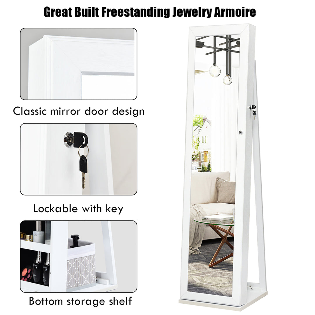 Mirrored Jewelry Cabinet Lockable Standing Storage Organizer W/ Shelf Image 9