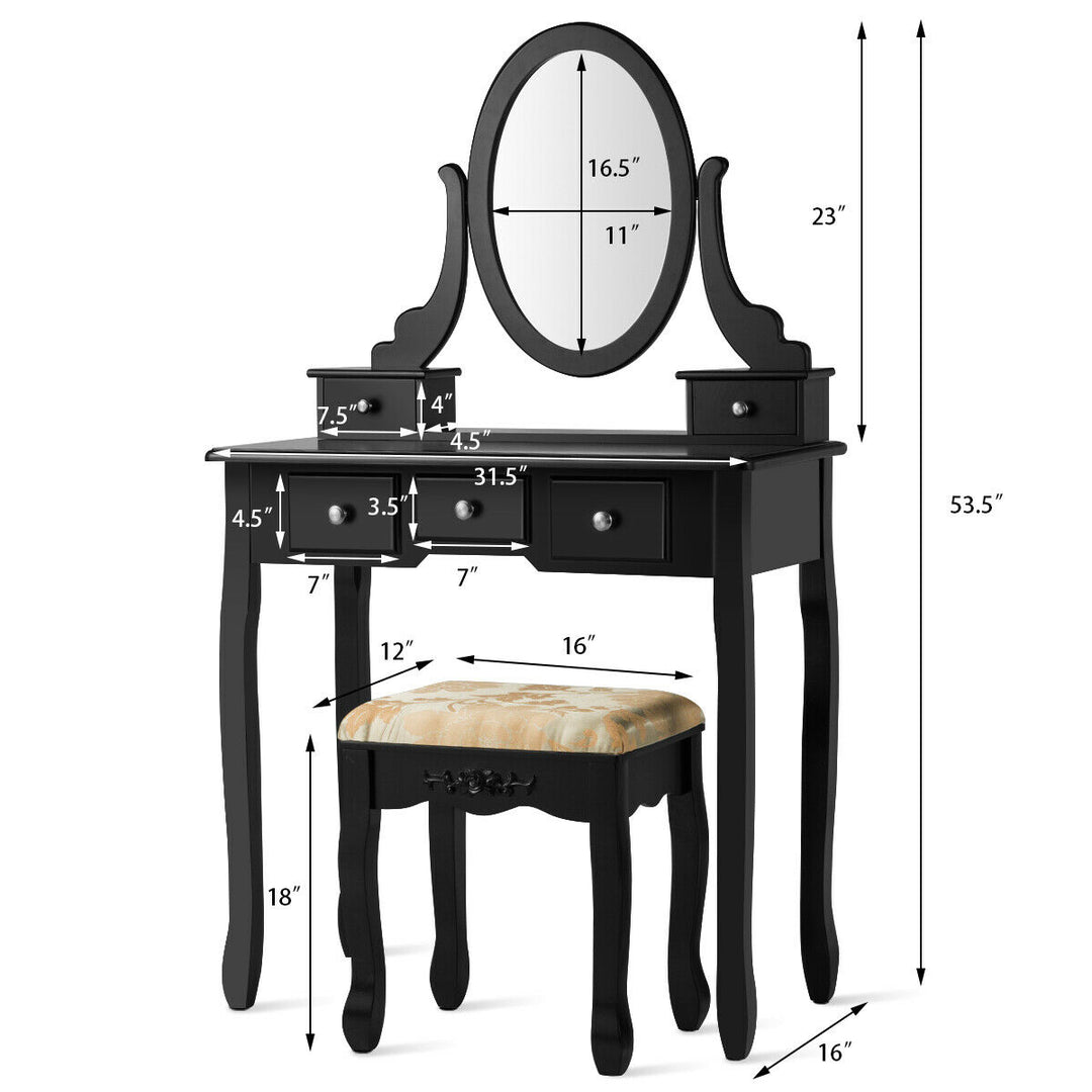 Costway Vanity Table Dressing Table 5 Make Up Table Stool WhiteBlack Image 2