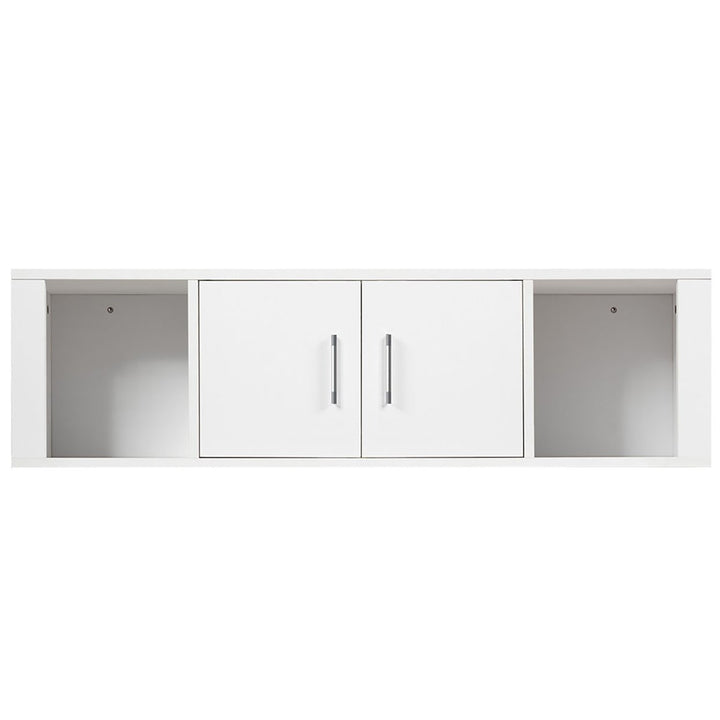 Wall Mounted Floating Media Storage Cabinet Hanging Desk Hutch W/Door White Image 9