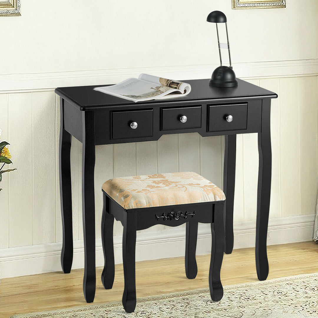 Costway Vanity Table Dressing Table 5 Make Up Table Stool WhiteBlack Image 5