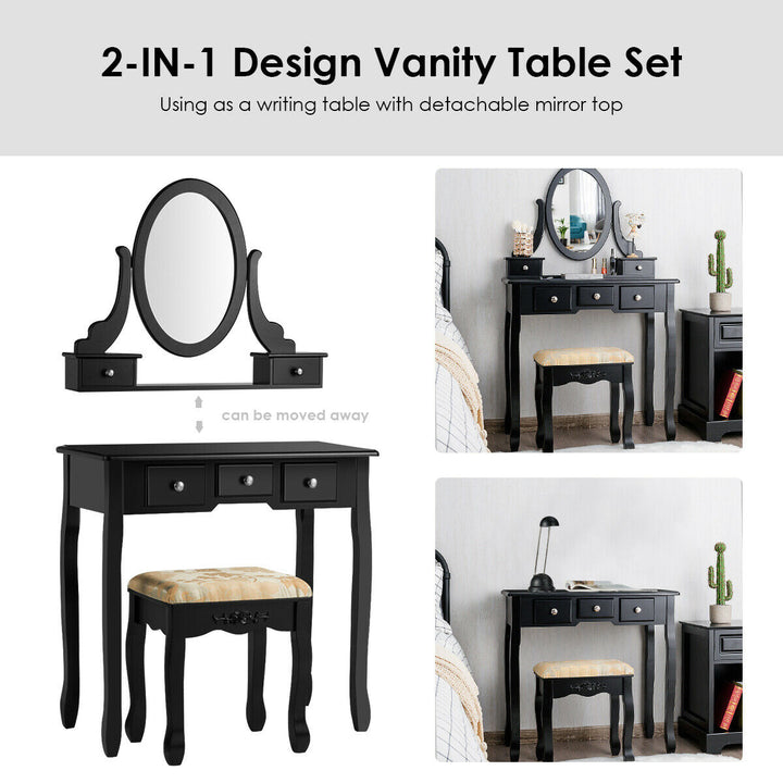 Costway Vanity Table Dressing Table 5 Make Up Table Stool WhiteBlack Image 8