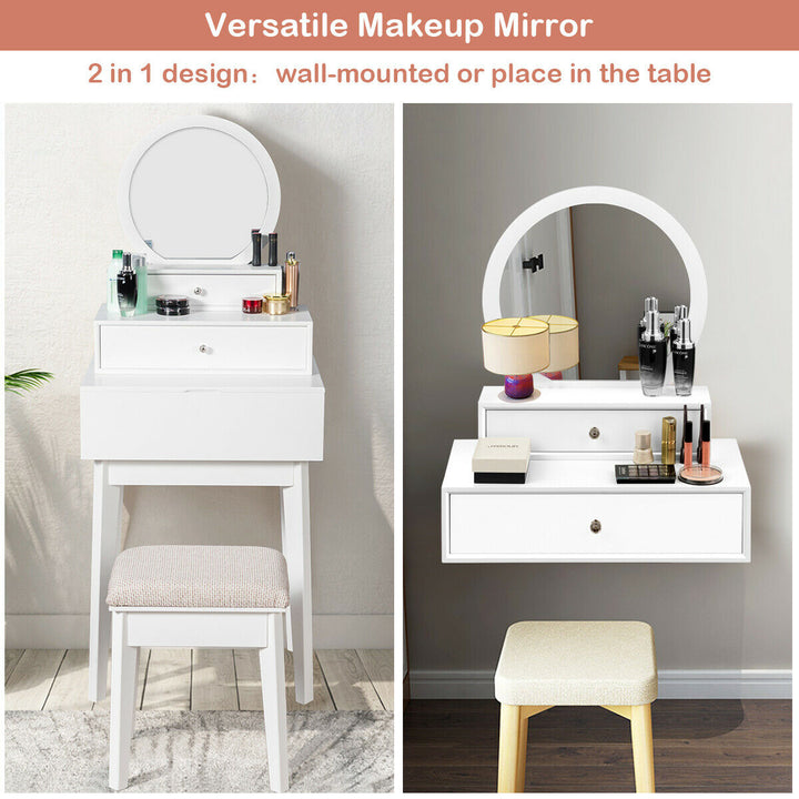 Wall Mounted Vanity Makeup Dressing Home Furniture 2Drawer Image 5