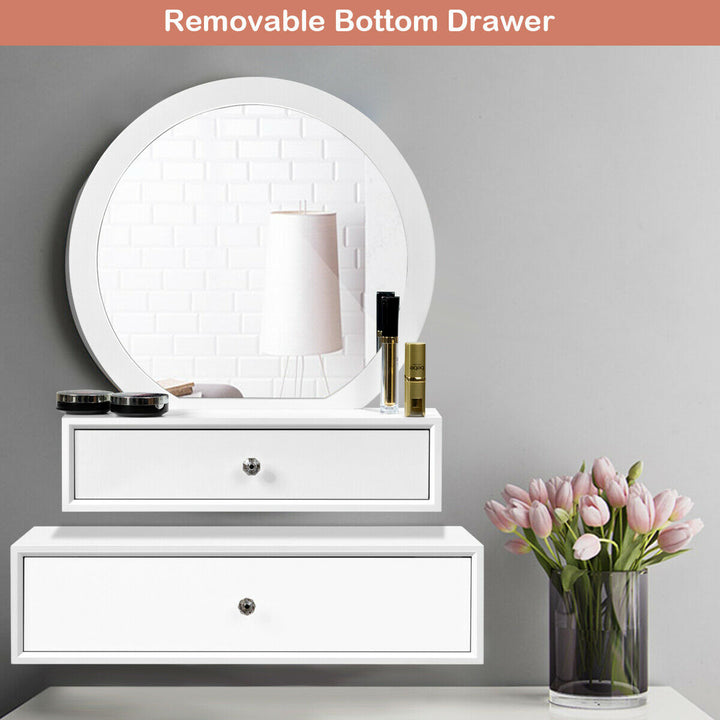 Wall Mounted Vanity Makeup Dressing Home Furniture 2Drawer Image 6