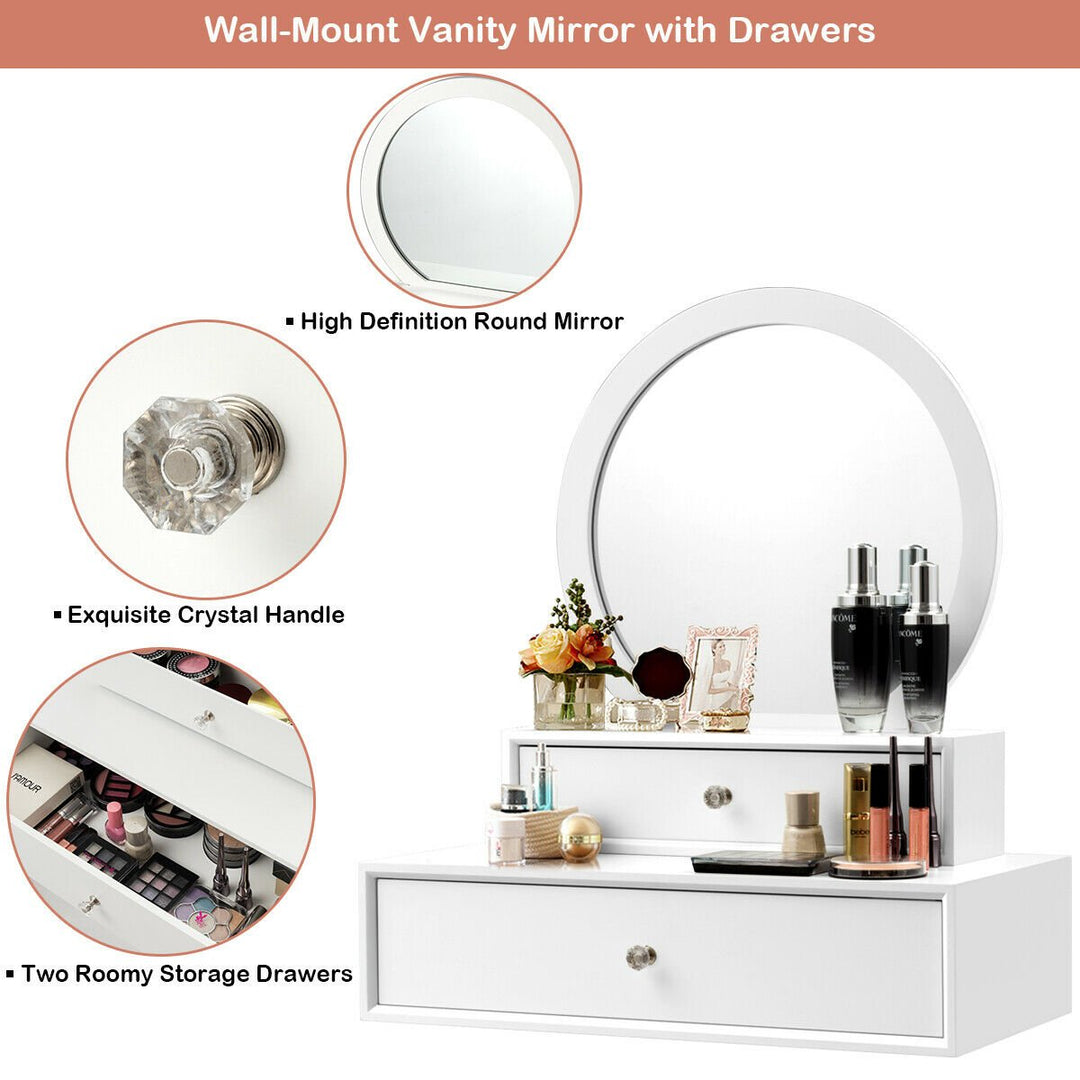 Wall Mounted Vanity Makeup Dressing Home Furniture 2Drawer Image 7