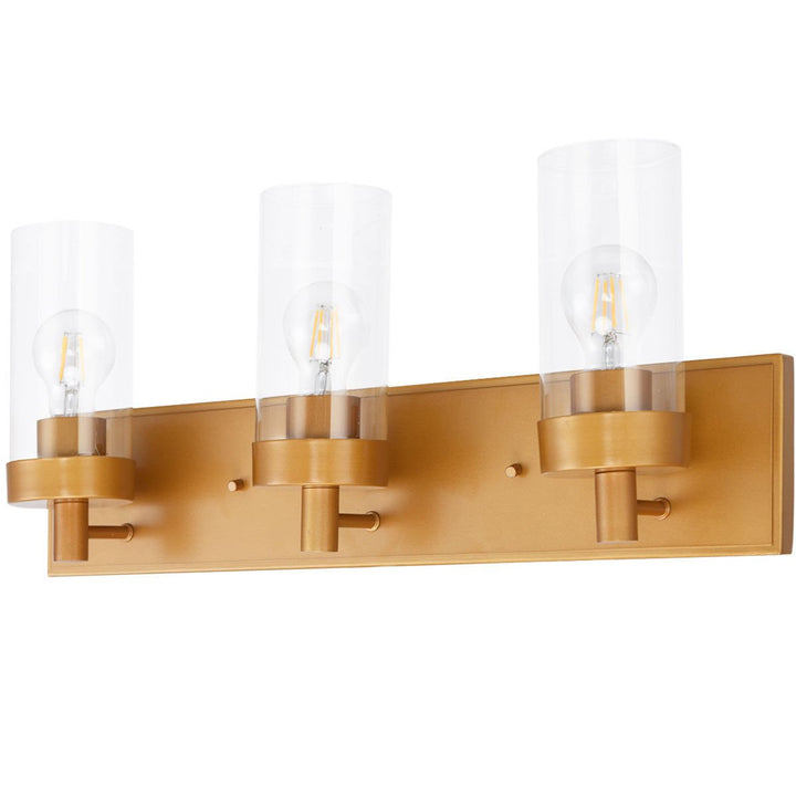 3-Light Vanity Lamp Gold Finish Clear Glass Shade Bathroom Fixture UL Listed Image 7