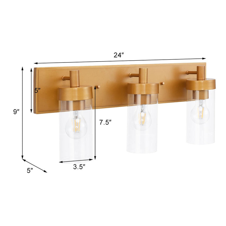 3-Light Vanity Lamp Gold Finish Clear Glass Shade Bathroom Fixture UL Listed Image 10