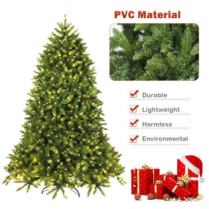 6ft Pre-lit PVC Christmas Fir Tree Hinged 8 Flash Modes w/ 650 LED Light Image 7