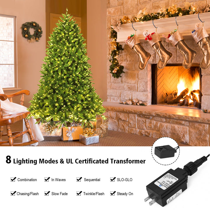 6ft Pre-lit PVC Christmas Fir Tree Hinged 8 Flash Modes w/ 650 LED Light Image 9