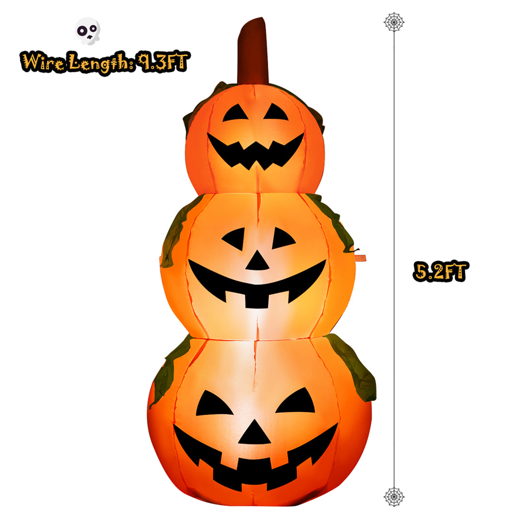 5 Ft Halloween Inflatable 3-Pumpkin Stack Blow Up Pumpkin Ghost Yard Decoration Image 9