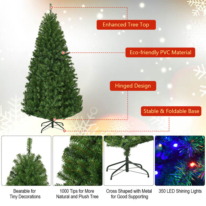 6Ft Pre-Lit Artificial Christmas Tree Hinged 350 LED Lights Image 8