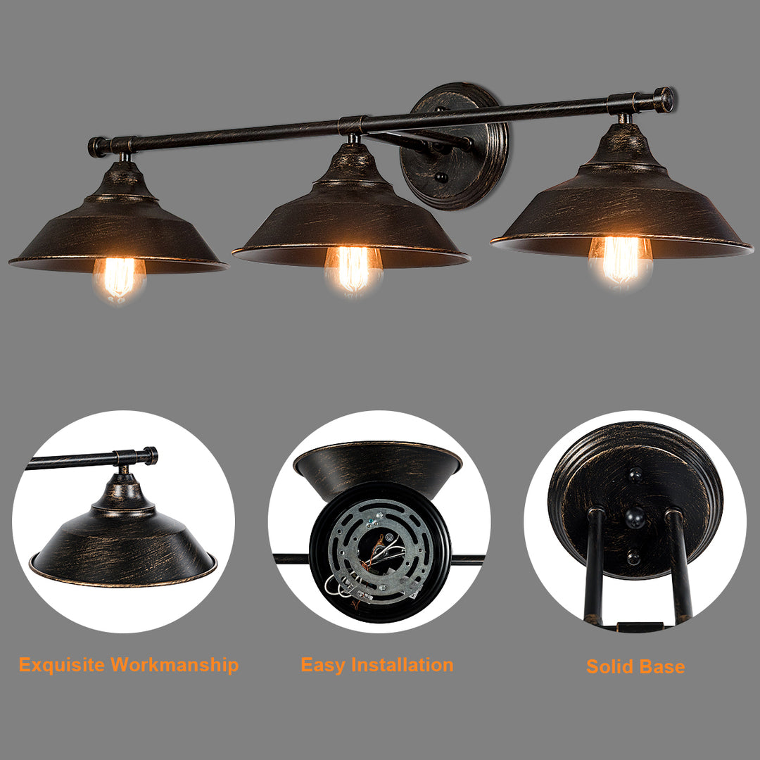 Modern Industrial 3-Light Bathroom Wall Sconce Fixture Vanity/Bathroom Wall Lamp Image 7